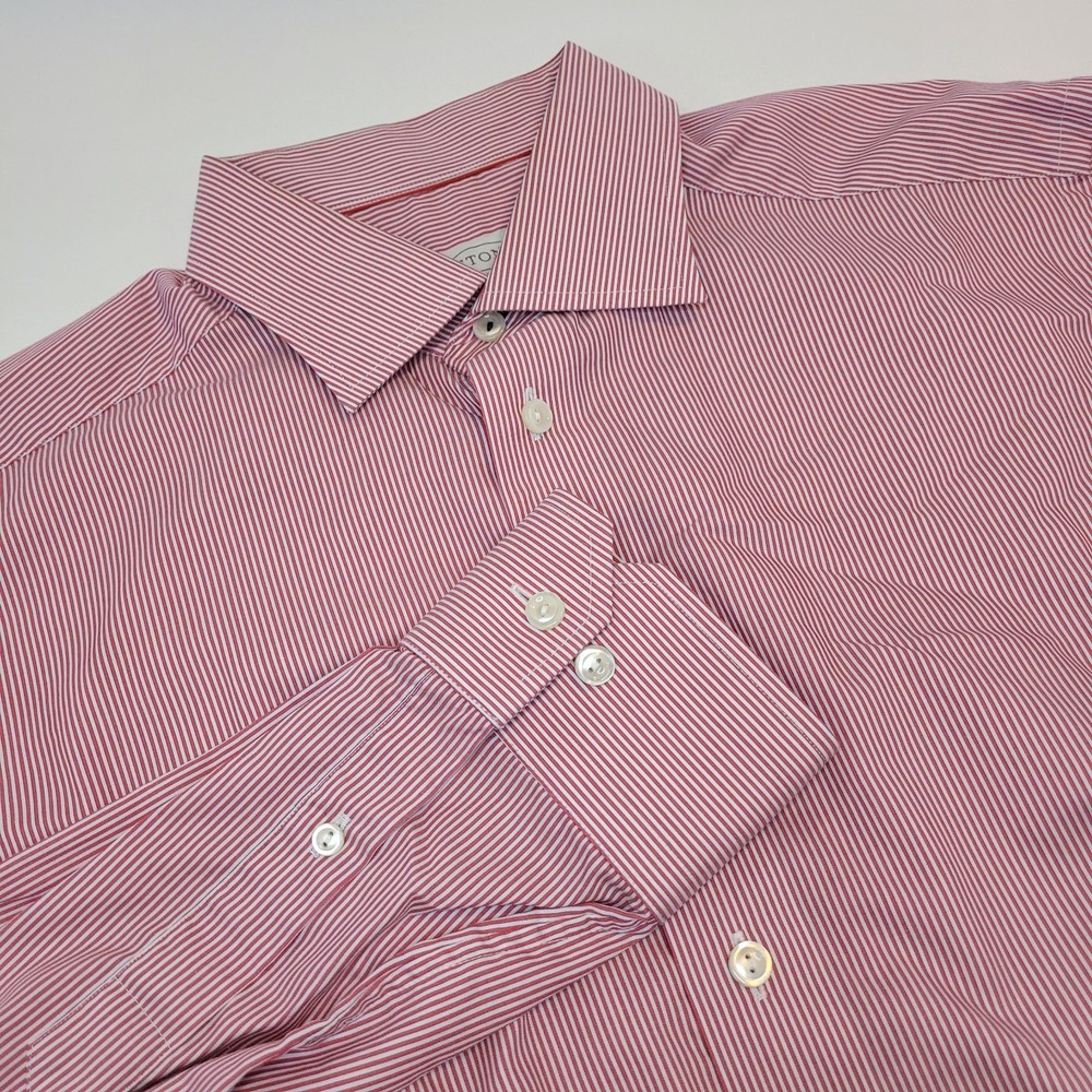 Eton Contemporary Mens 42 16.5 Red White Stripes Long Sleeve Button Up‎ Shirt